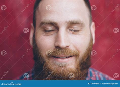 Bearded Young Man Dreams Closing His Eyes Stock Image Image Of