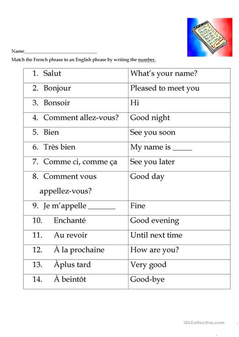basic french  worksheets