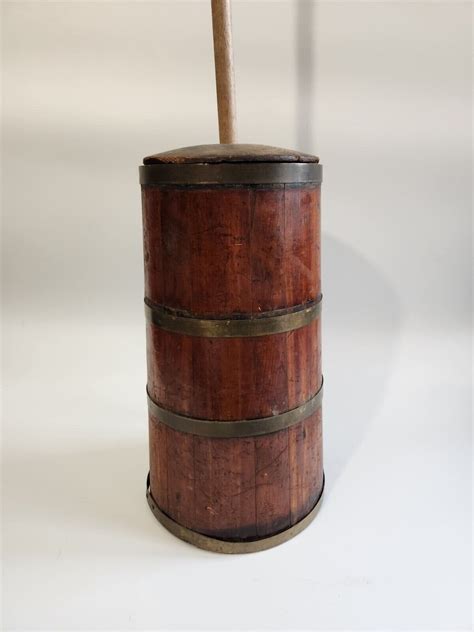 Antique Dasher Wood Butter Churn Cedar In Tall Brass Loop Vintage Primitive Ebay