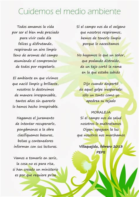 Hogares Verdes Mansurle Poema Cuidemos El Medio Ambiente