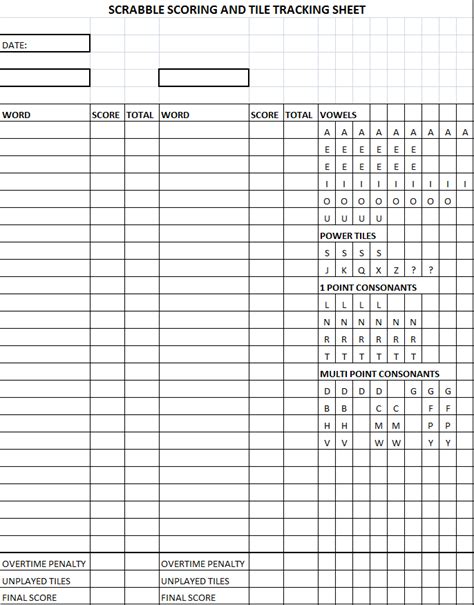 Useful Scrabble Score Sheet Scrabbling Away