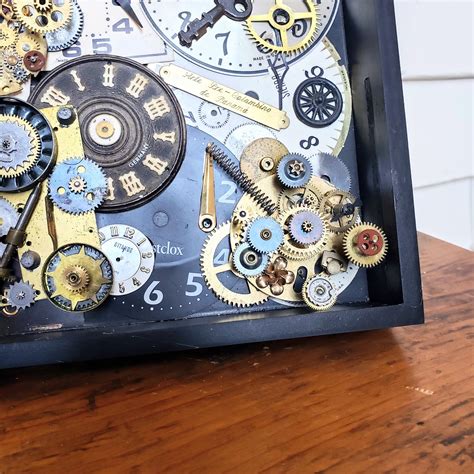 Clock And Gear Mixed Media Assemblage Wall Art Found Object Etsy