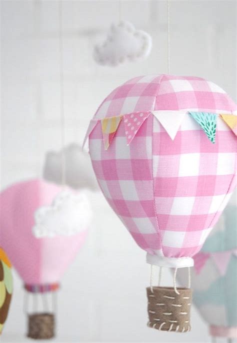 Furniture Pink And White Plaid Air Balloon Diy Baby Mobiles Diy Hot