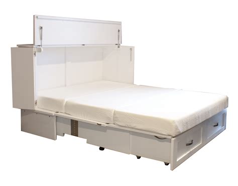 Just unlatch and fold down the front cabinets, unfurl the folding memory foam mattress inside and voila, closing up is just as simple. Country Style Premium Cabinet Bed (Murphy Bed) by CabinetBed