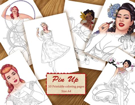 10 Pin Up Coloring Pages Adult Coloring Book Pin Up Printable Instant