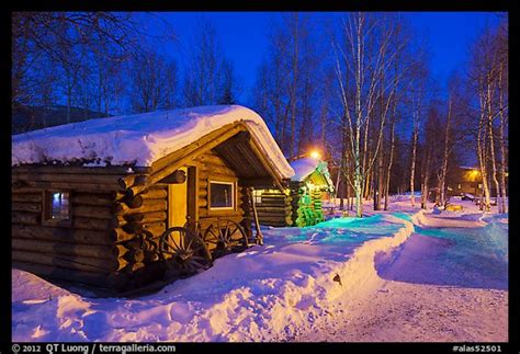 Picturephoto Path In Snow And Cabins At Night Chena Hot