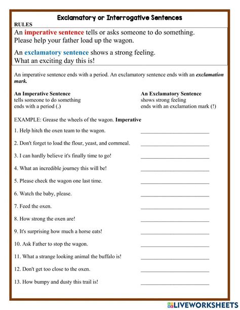 Imperative And Exclamatory Sentences Interactive Activity Live Worksheets