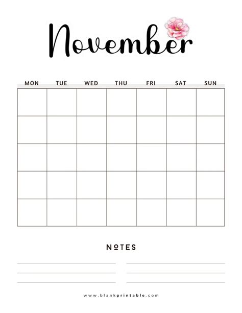 Printable Free Template For Blank November Calendar 2023