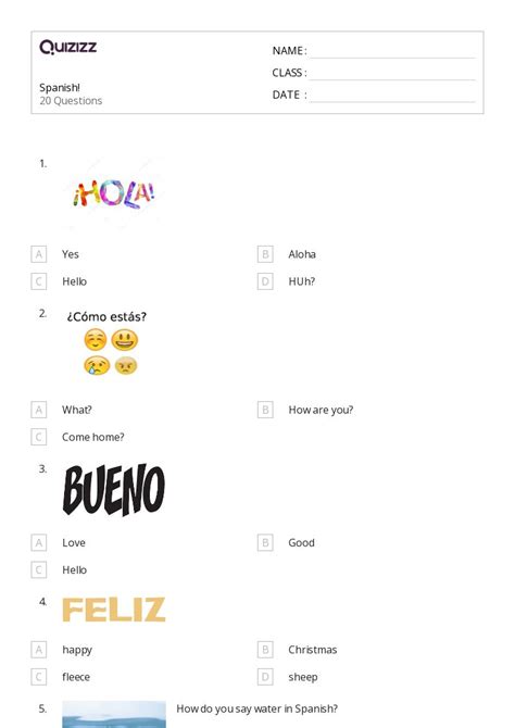 50 Spanish Worksheets For 1st Class On Quizizz Free And Printable
