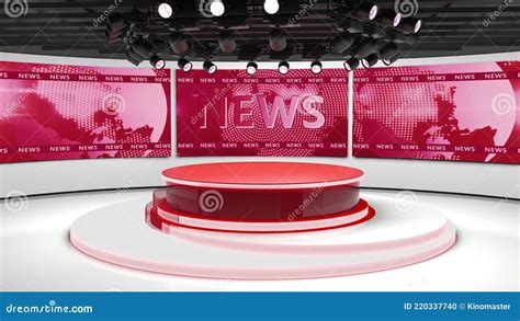 Tv Studio News Room Blye And Red Background General And Close Up
