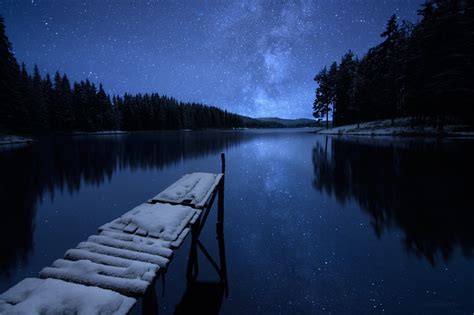 Tapety światło Słoneczne Krajobraz Noc Jezioro Woda Natura