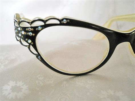 Cateye Glasses 50s Rhinestone Eyeglass Frames Fancy Black Etsy
