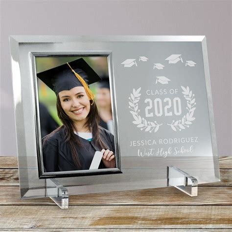 Engraved Class Of With Hats And Floral Glass Frame Graduation Picture