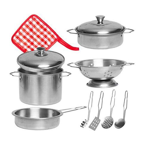 11 Pcs Stainless Steel Cookware Set Kids Play House Kitchen Toys Pots