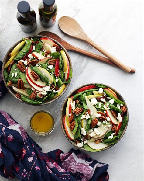 The vinegar cuts through the saltiness of the cheese, and the spinach and pine nuts are just a fantastic flavour combination. Apple and Pear Spinach Salad with Honey Lemon Ginger ...