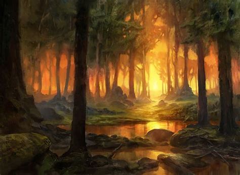 Light Through A Forest Fantasy Art Landscapes Fantasy Landscape