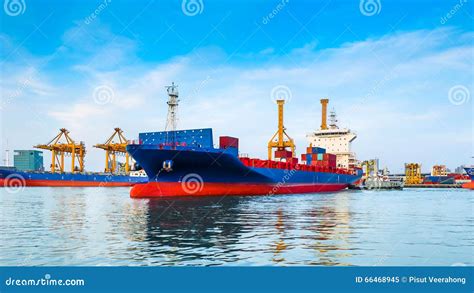 Cargo Ship Leaving The Port Stock Image Image Of International