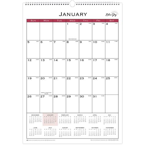 Blue Sky 2020 Monthly Wall Calendar 12 X 17 Classic Red