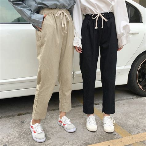 Chic Korean Style Loose Womens Pure Color Trousers Harajuku Leisure