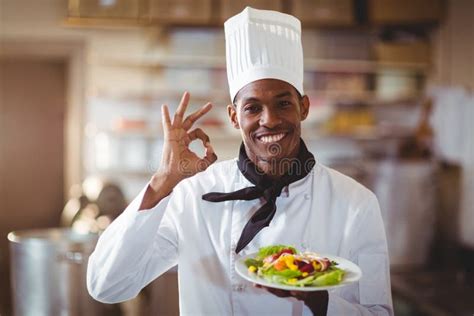 Portrait Of Happy Chef Making Ok Sign Stock Photo Image Of Chef