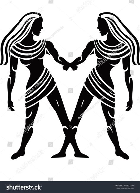 Beautiful Elegant Gemini Zodiac Sign Silhouette Image Vectorielle De