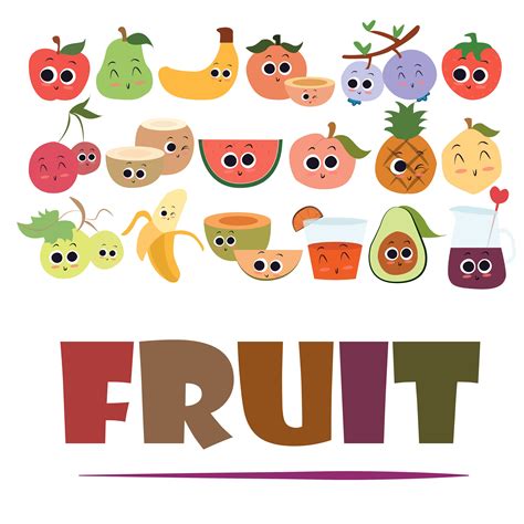 Fruit Cartoon Fruits Funny Vector Illustration Isolated