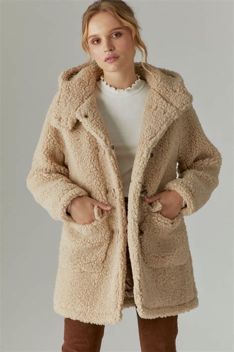 Long Hooded Faux Shearling Toggle Coat Lucky Brand