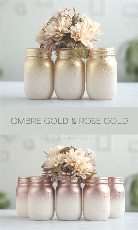 Ombre Painted Mason Jars Ivory With Rose Gold Or Gold And A Splash Of