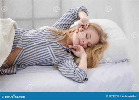 Beautiful Blonde Young Woman Sleeping In Bed Stock Image Image Of Lady Sleep 62780791