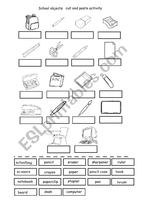 School Objects Cut And Paste Activity Esl Worksheet By Nesmecik