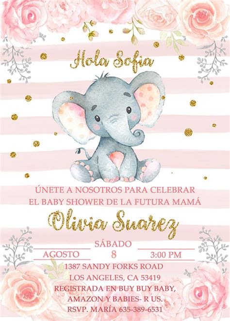 Es Niña Invitación De Baby Shower En Español Girl Elephant Etsy