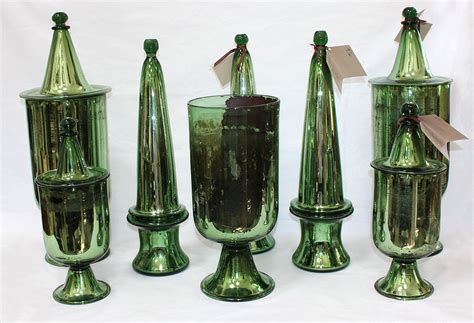 Evans And Gerst Antiques Italian Green Mercury Glass Jars