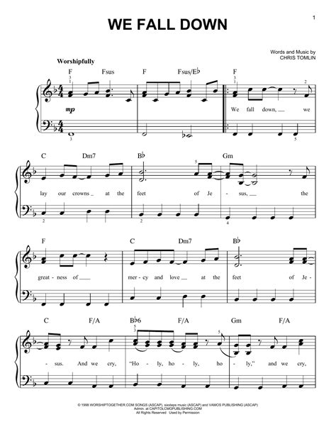 We Fall Down Sheet Music Chris Tomlin Easy Piano