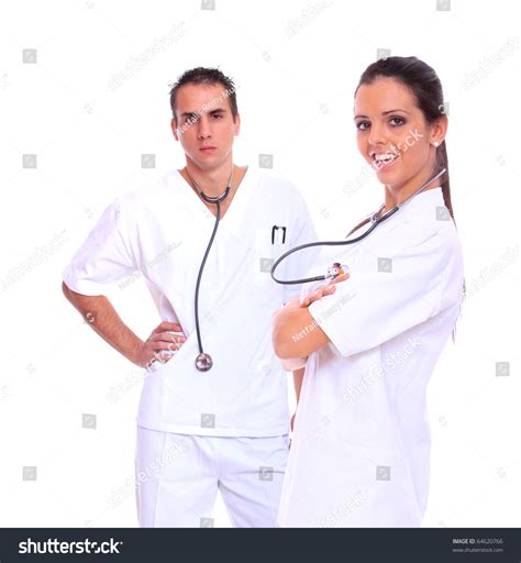 Smiling Medical Doctors Stethoscopes Isolated Over Stock Photo 64620766