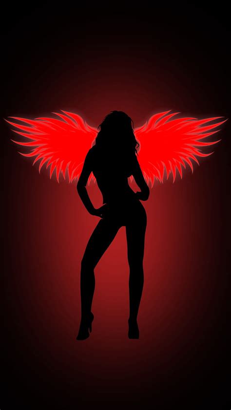 Red Angel Black Dark Demon Devil Eoman Girl Magic Silhuette Wings Hd Phone Wallpaper