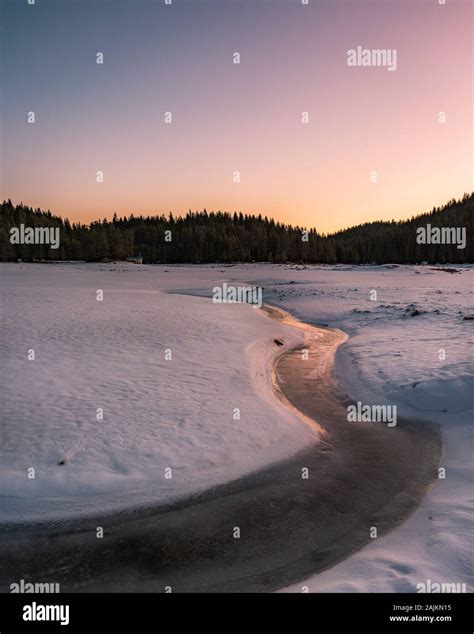Winter Nature Snowy Icy Lake Shore In Mountains Scenic Winter