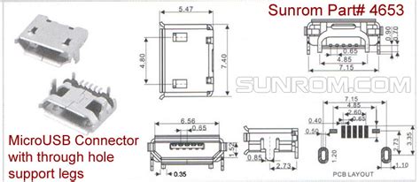 Microusb Connector With Through Hole Support Legs 4653 Sunrom