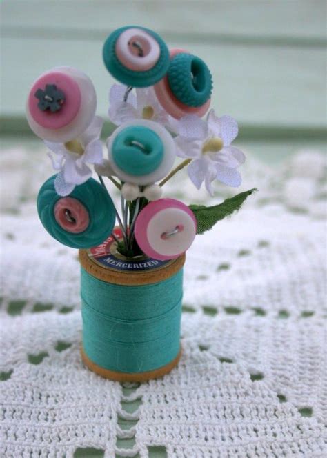 Vintage Button Spool Bouquet Aqua Pink And By Myfancifulnotions Spool