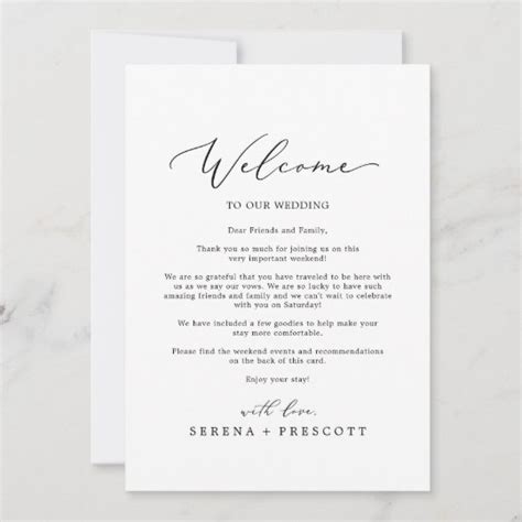 Delicate Black Wedding Welcome Letter And Itinerary
