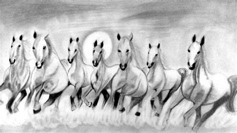 Seven Running Horses Sketch Pencil Sketch Time Lapse Tutorial