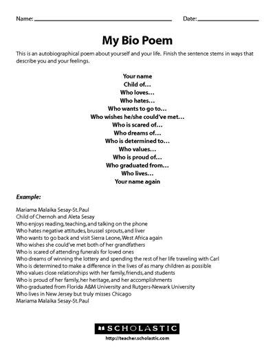 Writing A Bio Poem Famous People Poem And Website