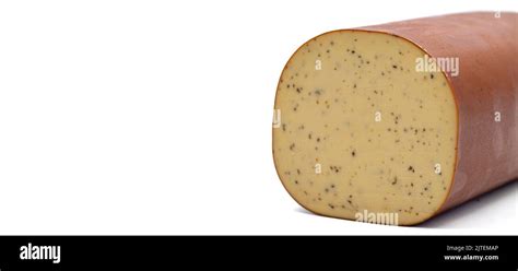 Black Pepper Smoked Cheese Dutch Smoked Cheese Isolated On A White