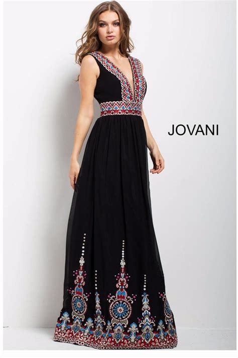 Black Embroidered Gown Dresses Embroidered Gown Plunging Neck Dress