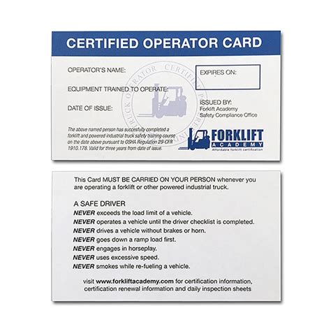 Kind attention all forklift operators and forklift operation training providers! forklift training cards
