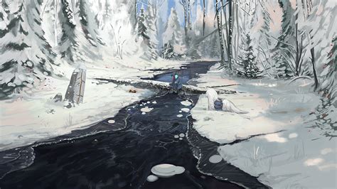 Wallpaper Winter Creature Snow Forest River Cold Daylight
