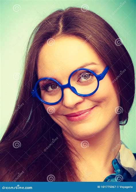 Happy Smiling Nerdy Woman In Weird Glasses Stock Image Image Of Laughing Smile 101775067