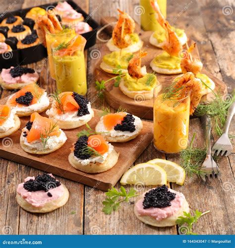 Buffet Food With Verrine And Canape Festive Table Stock Image Image