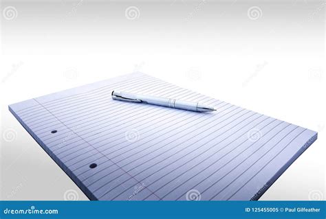 Cuaderno Alineado Y Perforado Con El Margen Y Pluma En El Fondo Blanco