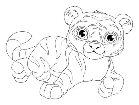 Cute Baby Tiger With Big Round Eyes Coloring Page Free Printable