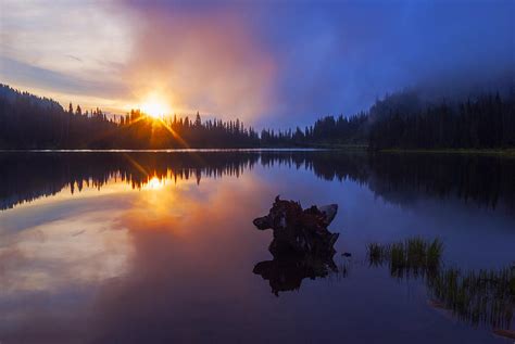Beautiful Sunrise At Reflection Lake Mt Rainier Np Photograph By